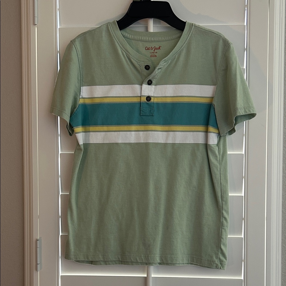 Cat & Jack Green Henley T-Shirt with Stripes
